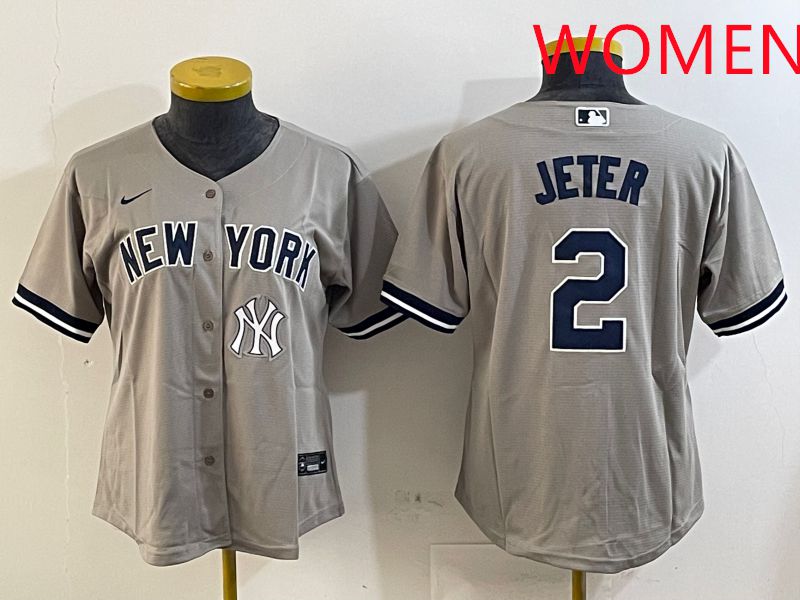 Women New York Yankees #2 Jeter Grey Game 2025 Nike MLB Jersey style 11->women mlb jersey->Women Jersey